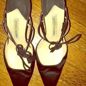 Manolo Blahnik Heeled Satin Black Mules